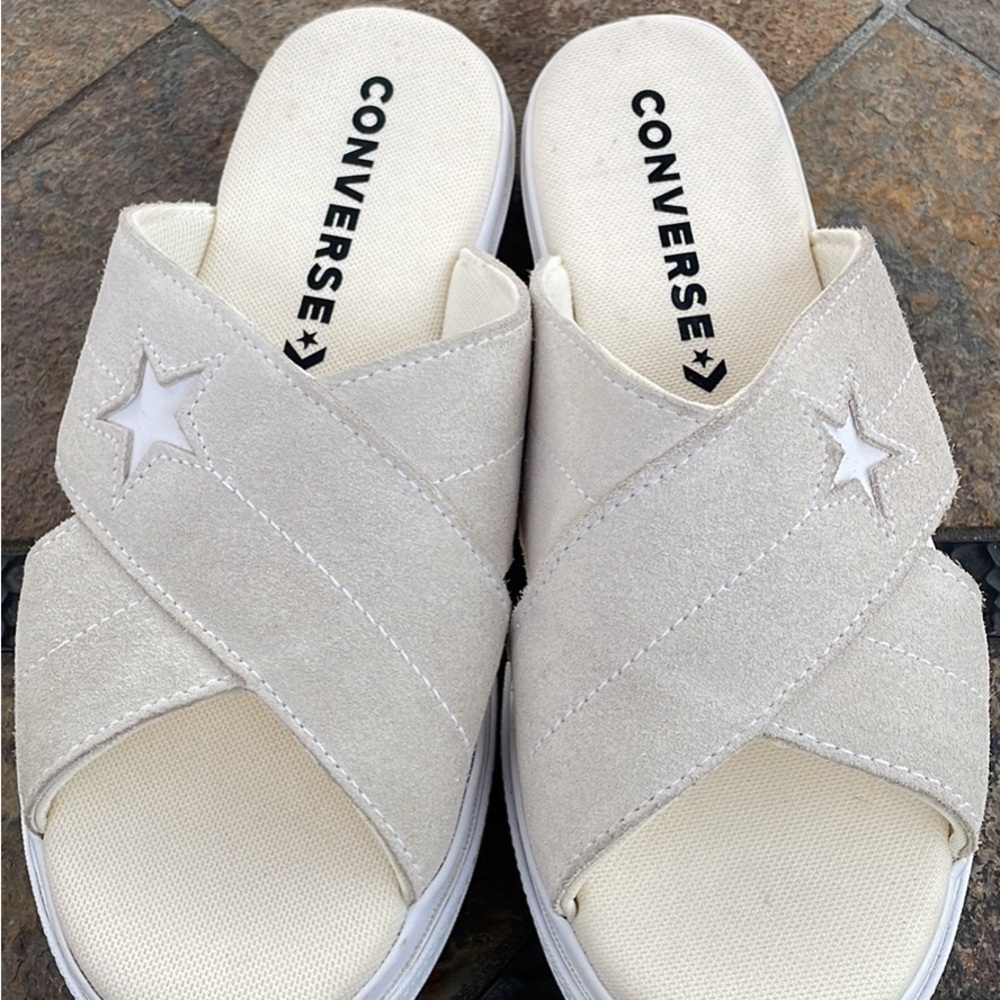 Converse Women's Cream Suede Crisscross Star Slide Sandals
